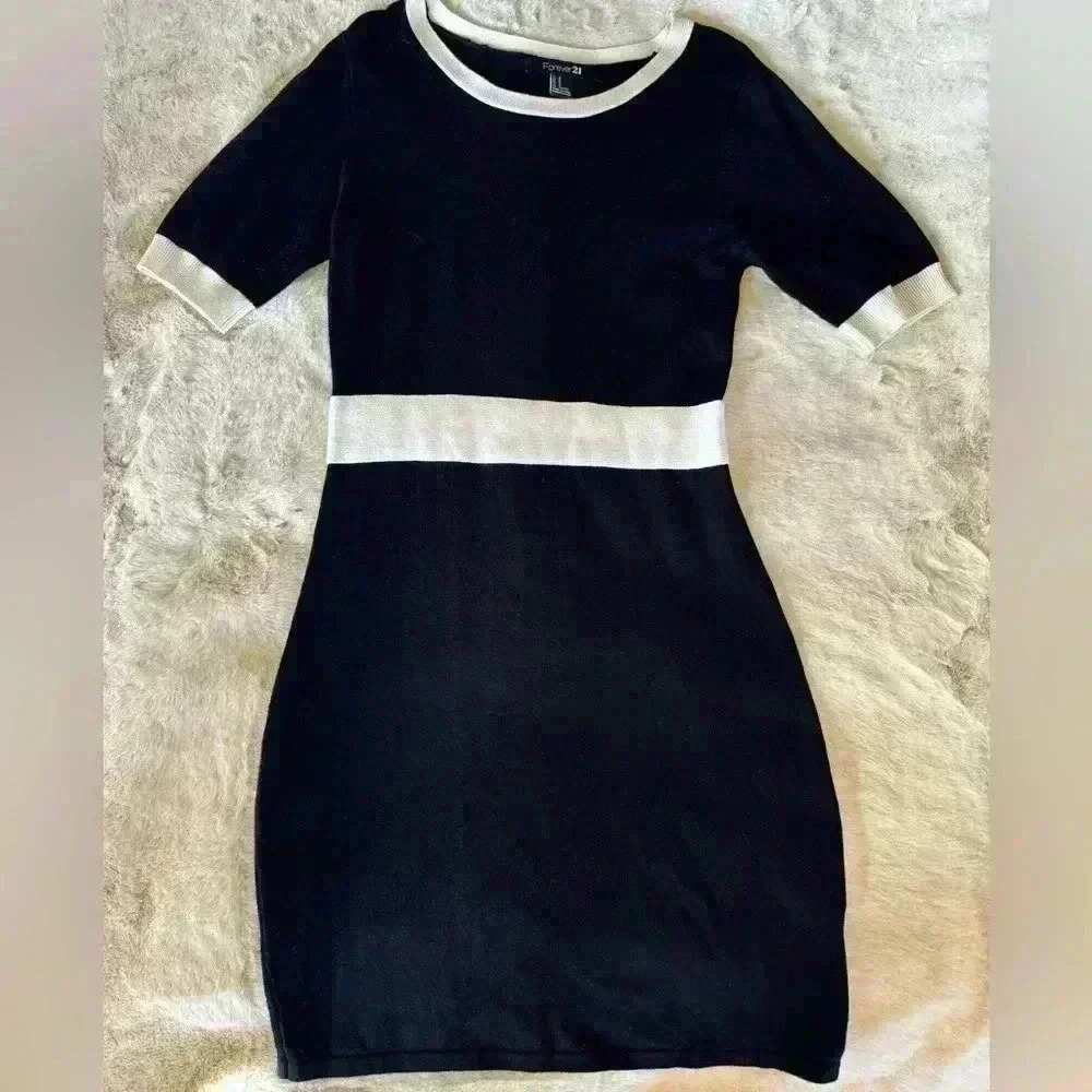 Forever 21 Medium Womens Colorblock Black Bodycon Dress thick material medium
